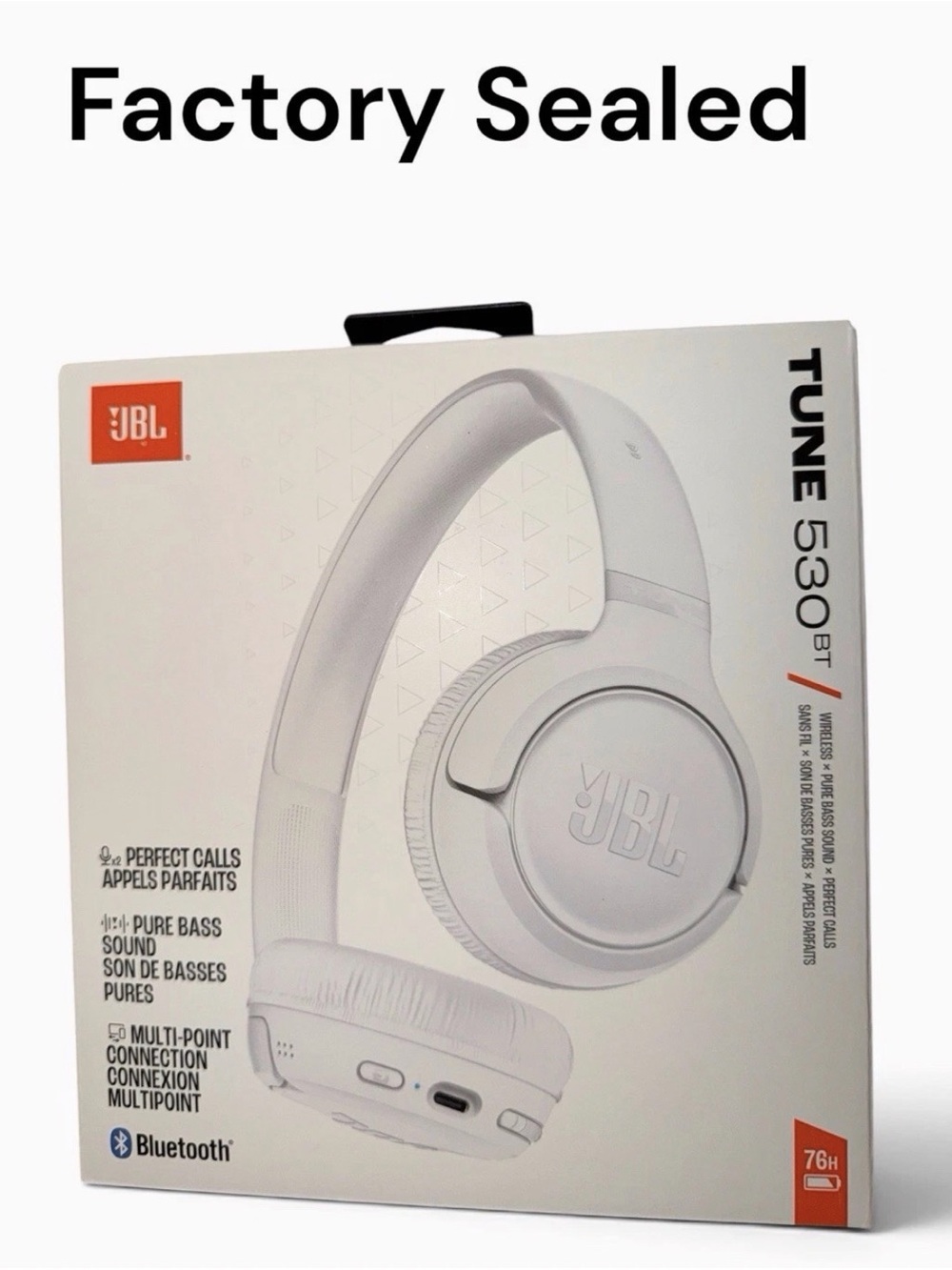 JBL Tune 530BT Over-Ear Wireless Headphones - White